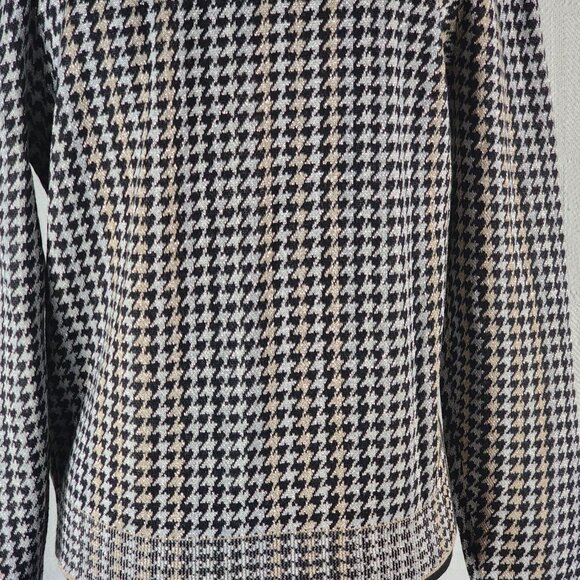 Ann Taylor Black Tan Metallic Houndstooth Mock Neck Cotton Poly Modal Sweater M - Picture 13 of 16